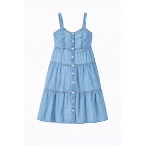 Levi's Denim Tiered Button Front Dress Women's Size M Blue Jean A Line